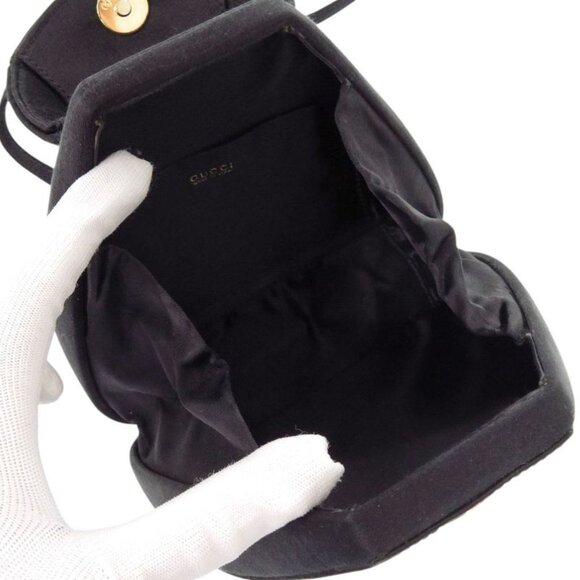 Gucci Horsebit Backpack Satin Rhinestone Black Mini Bag Black 0837 - Picture 5 of 8